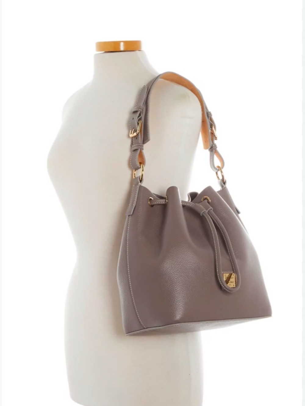 Dooney & Bourke Taupe Pebble Leather Drawstring Hobo